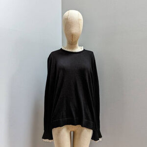 Marled Black Polka Dot Ruffle Trim Sweater